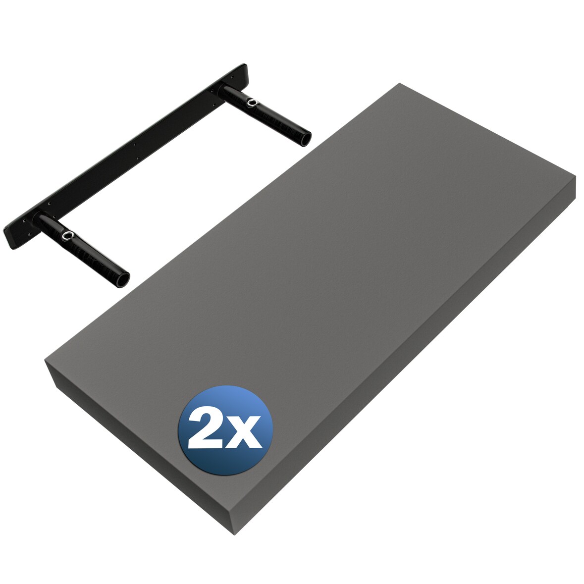 Casaria 2x Wandregal Matt Grau mit Halterung 50cm Schwebend