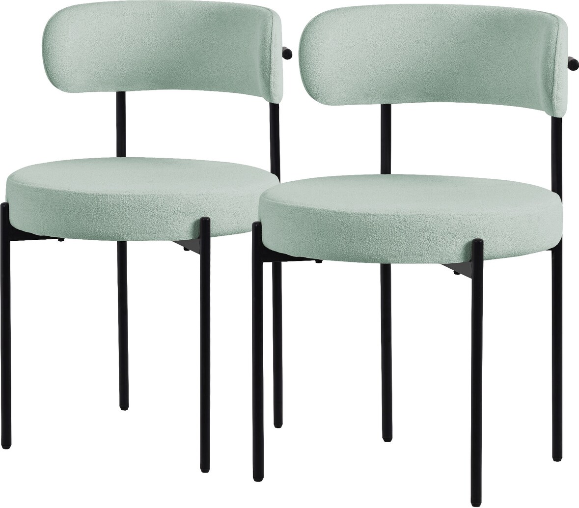 ML-Design – Esszimmerstühle 2er Set Grün | Teddystoff, Rückenlehne, schwarze Metallbeine, ergonomische Küchen- & Wohnzimmerstühle