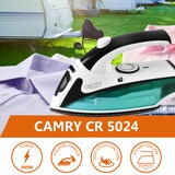 thumbnail of Camry CR 5024 Plancha Ropa Vapor Viaje, Mango Plegable, Regulador Temperatura, Golpe Vapor, Antiadherente 1500W Blanco/Verde