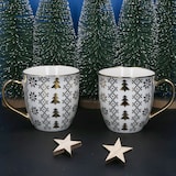 thumbnail of 2er Set Jumbobecher 450 ml Porzellan Tanne Weiß Gold Tee-Tasse Kaffee Glühwein