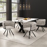 thumbnail of Esszimmerstuhl 2er Set Drehstuhl 72x59x54 cm Schwarz+Beige aus Leinen mit 360 Grad Drehfunktion, gepolstert, Metall Vierbein Gestell