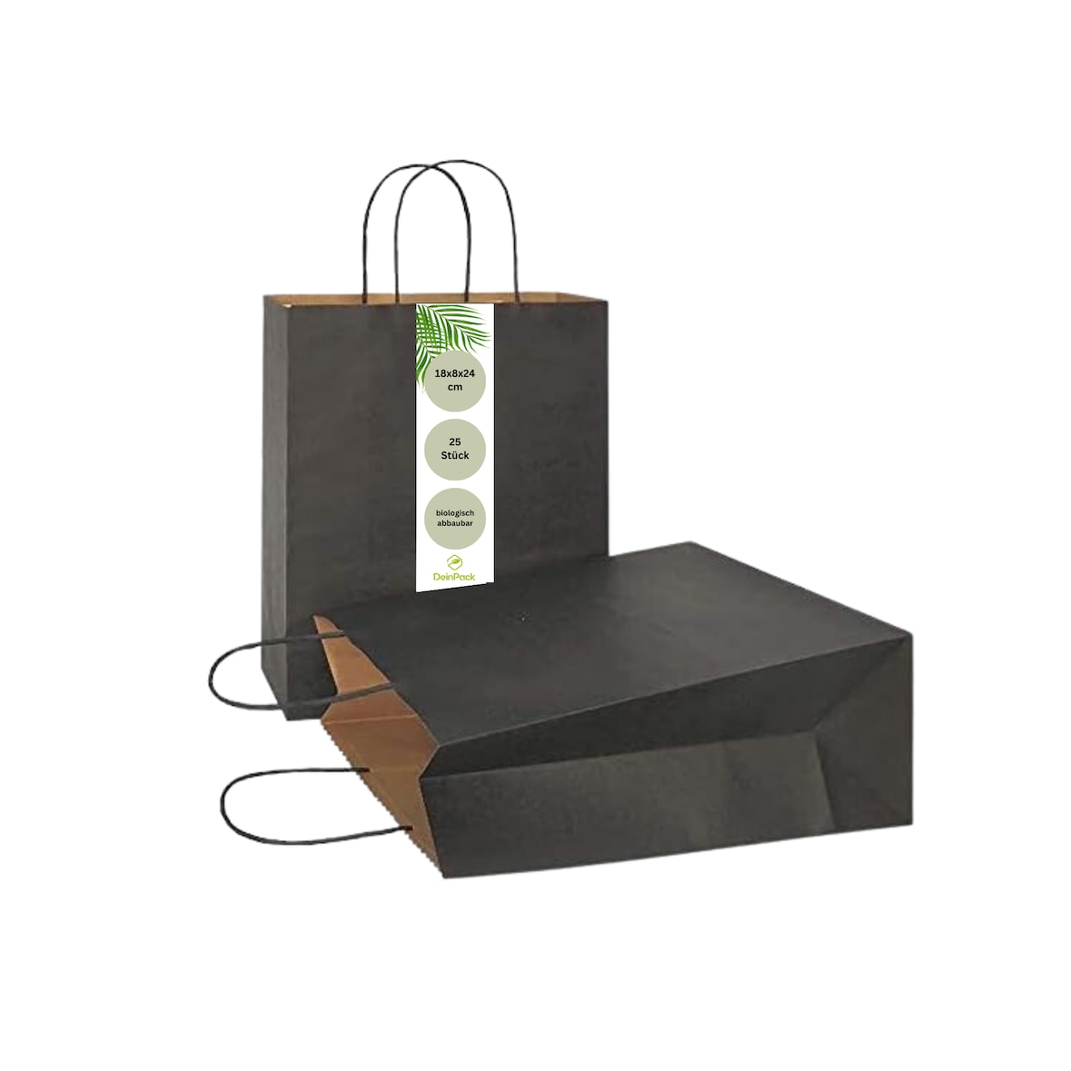 DeinPack Papiertüten aus Kraftpapier - 25 x Schwarze Papier Tüten 32 x 12 x 41 cm