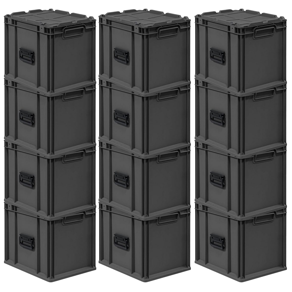 PROREGAL SuperSparSet 12x Eurobox NextGen Portable, HxBxT 33,5x30x40cm, 30 Liter, Schwarz, Eurobehälter, Transportbox, Transportbehälter
