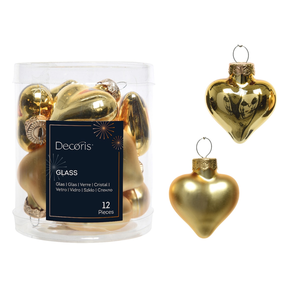 12 Glasherzen 4cm Christbaumschmuck Weihnachtskugeln Weihnachtsbaumschmuck Herzen Christbaumkugeln aus Glas Hellgold