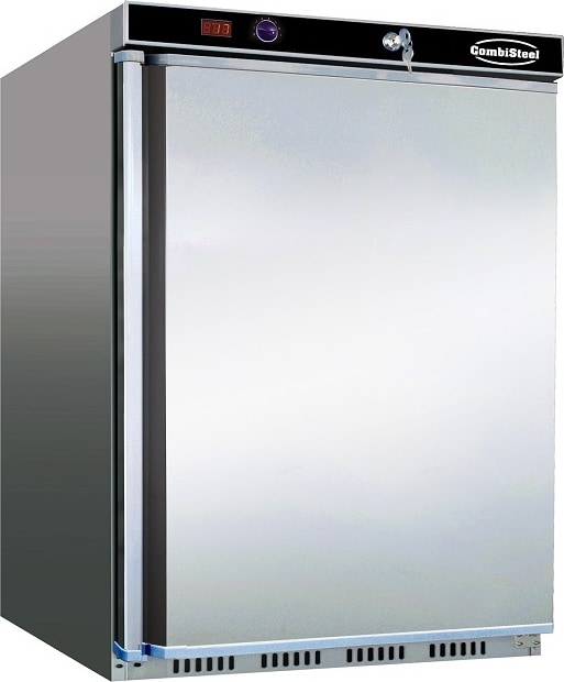 Kühlschrank FOSSA | 1x abschließbare Tür | 130 Liter, HxBxT 84,5x60x58,5cm | +2/+8°C | Edelstahl + CHEFGASTRO Geschirrtuch
