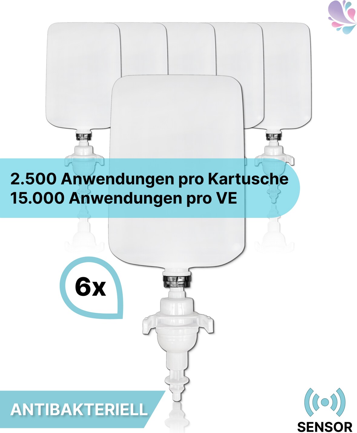 Cosmos Sensor antibakterielle Schaumseife 15.000 Anwendungen, 6 x 1 Liter, inkl. Pumpe, vakuumierte Kartusche, made in Germany