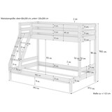 thumbnail of Doppel-Etagenbett 120x200 und 80x200 Erwachsenen-Stockbett Kiefer Massivholz weiß V-60.18W-08-12 Rollrost und Bettkasten inkl.