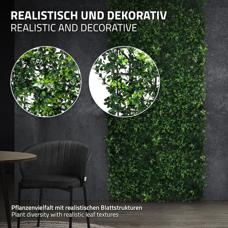 Eine grüne Wand mit realistischen Blättern.