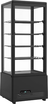 thumbnail of Schwarzes Glas 4-seitig gekühlte Gebäckvitrine 98 lt 0 +12 °C 45,6x41x111,9h cm
