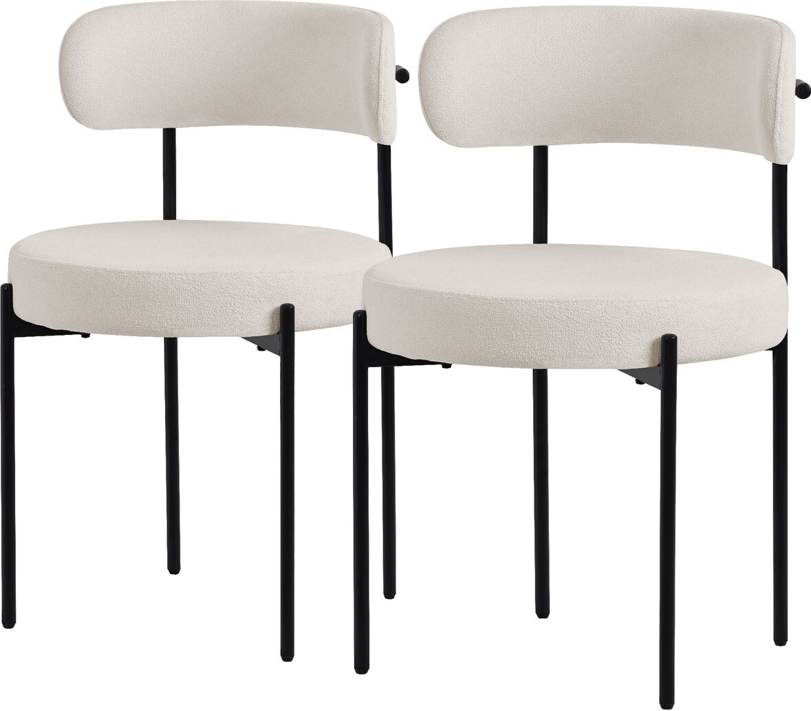 ML-Design – Esszimmerstühle 2er Set Weiß | Teddystoff, Rückenlehne, schwarze Metallbeine, ergonomische Küchen- & Wohnzimmerstühle