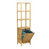 thumbnail of COSTWAY 2 in 1 Mensola da bagno e cesto portabiancheria, mobile alto per bagno in bambù con 3 ripiani