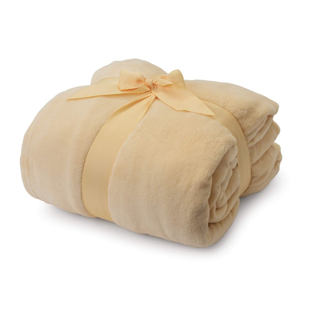 LUMALAND Kuscheldecke - 170 x 200 cm - 50 cm Fußtasche - Sofadecke & Tagesdecke - Beige