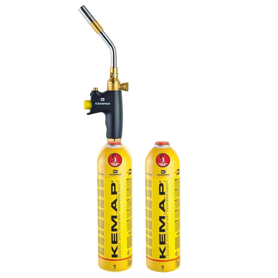 Kit de antorcha de gas 2 botellas de propano KEMAP PRO 750ml 2400°C, soldadura fuerte, fontanería, maletín de transporte KEMPER