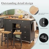 thumbnail of Küchenwagen Servierwagen Schwarz 134x46x92 cm mit 5 Schubladen Schrankfächern und Seitenregalen, mobil oder fest nutzbar, MDF Platte