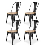 thumbnail of Lot de 4 chaises en métal noir mat et assise en bois clair - Style industriel
