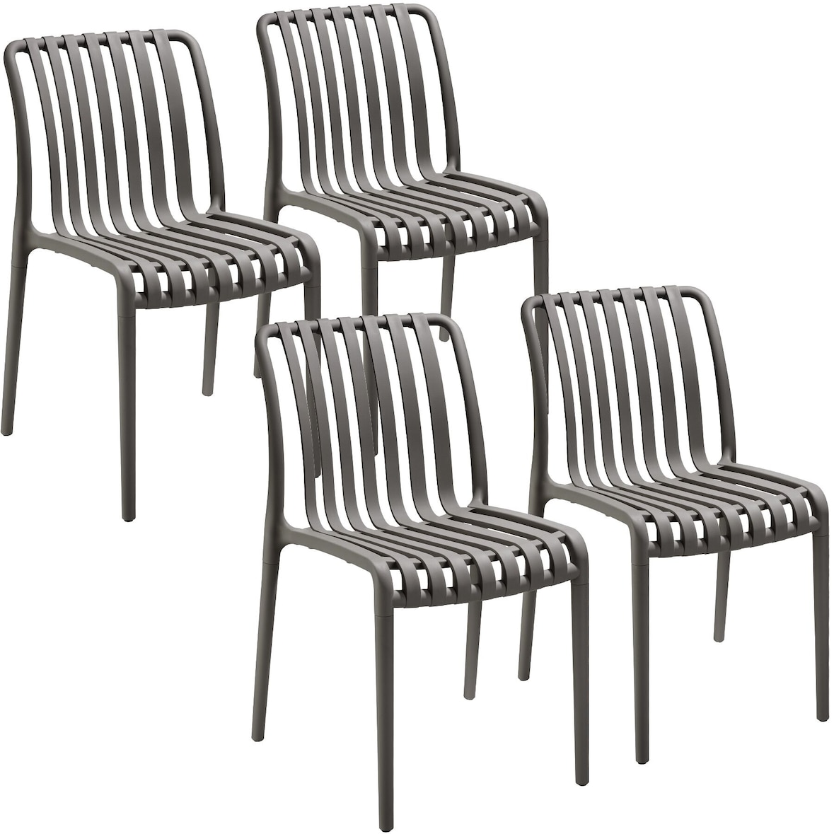 tectake Chaises de jardin ALCUDIA résistantes aux intempéries et empilables - gris anthracite, Lot de 4 - 406050