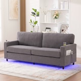 thumbnail of Zweisitzer Chenille-Sofa 203x77x86 cm mit USB-C, LED-Ambiente und Getränkehaltern – Elegantes Design in Hellgrau