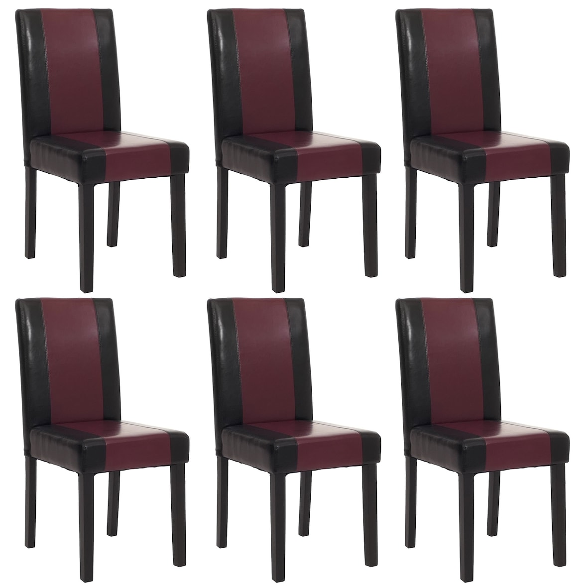 6er-Set Esszimmerstuhl Stuhl Küchenstuhl klassisch und zeitlos  | HxBxT 90x43x56cm | Sitzhöhe 45cm |  Kunstleder  |  dunkle Beine |  Schwarz-Rot