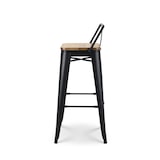 thumbnail of Lot de 4 tabourets de bar en métal noir mat style industriel avec dossier et assise en bois clair - Hauteur 76 cm