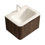 thumbnail of Badezimmer-Waschtisch 37x60x46 Roma Travertin Becken Sperrholzschrank Soft-Close LED Vormontiert Walnuss