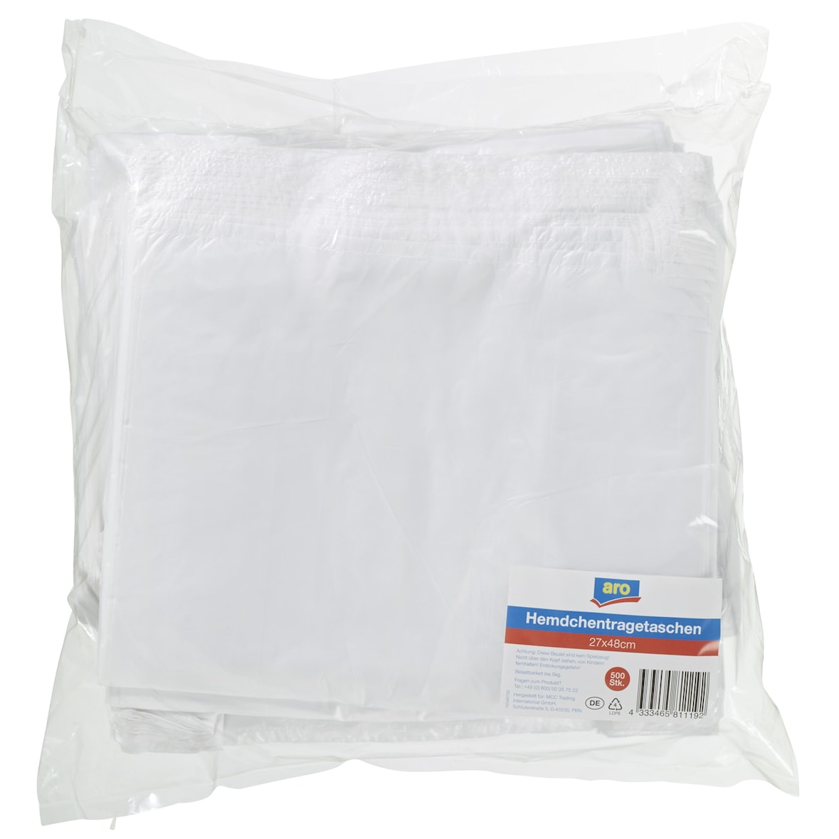 aro Hemdchentragetaschen, Kunststoff, 27 x 48 cm, weiß, 500 Stück