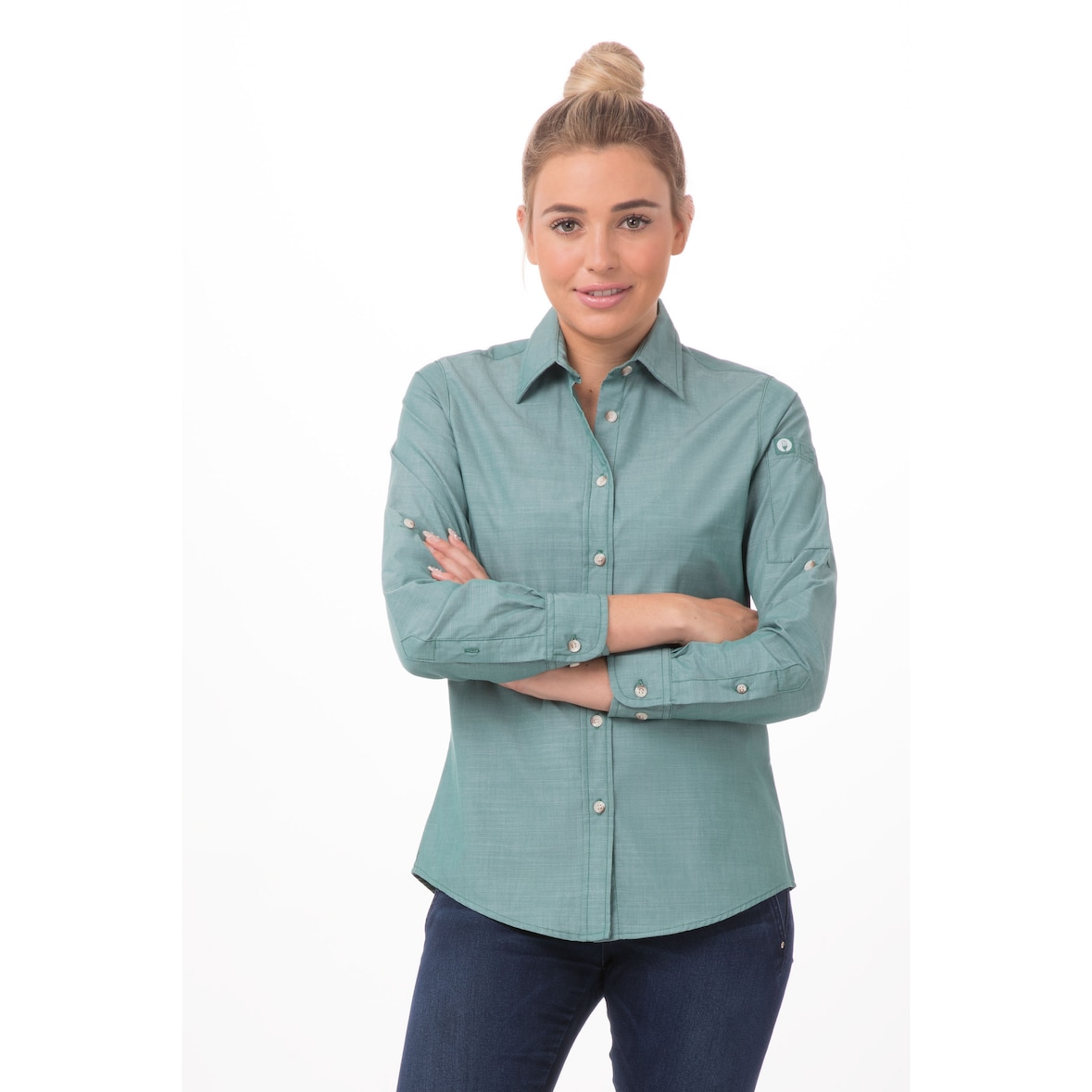 Chef Works® CHAMBRAY Damenbluse Nebelgrün Größe S