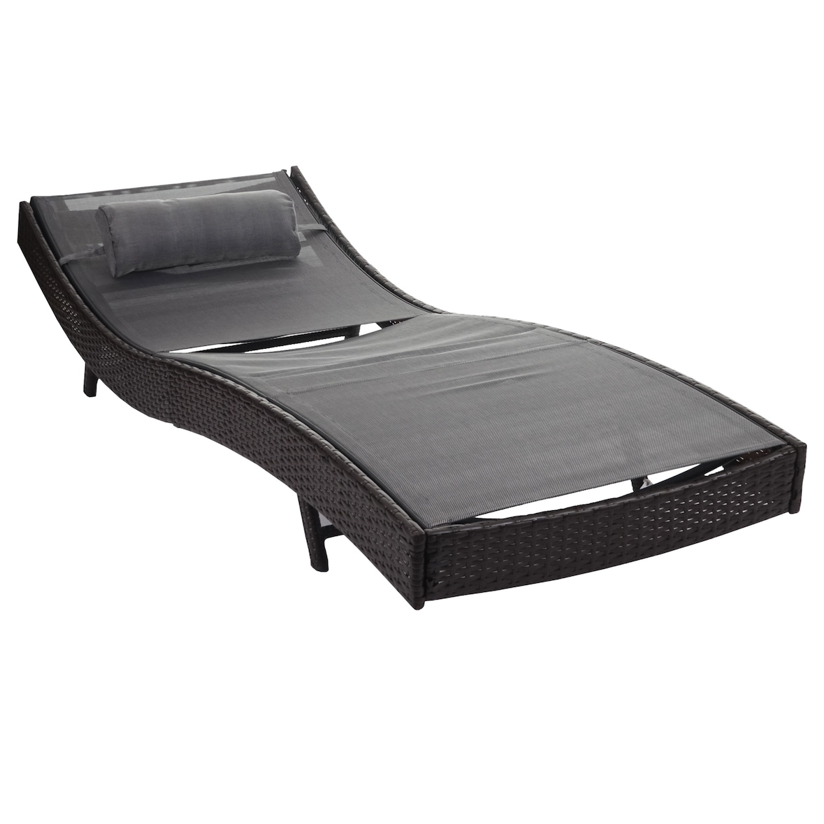 Sonnenliege Savannah, Relaxliege Gartenliege Liege, Poly-Rattan ~ braun-meliert, Bezug grau
