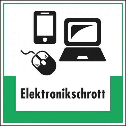 Aufkleber I Abfallkennzeichen Elektronikschrott, Symbol und Text, Folie, selbstklebend, 200x200mm