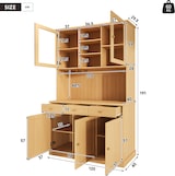 thumbnail of Merax Buffetkast 120 x 40 x 191 cm, hoge vitrinekast met glazen deuren, barvak, glashouder, stopcontacten, USB-A en USB-C, naturel