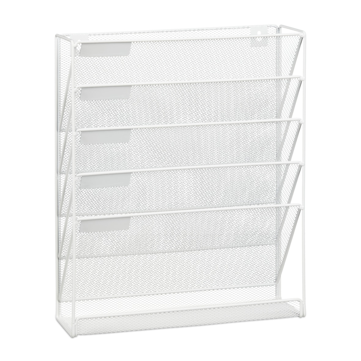 Relaxdays Zeitschriftenhalter Wand, A4-Querformat, 5 Fächer, Metall, Dokumentenablage HxBxT 40,5 x 32,5 x 10,5 cm, weiß