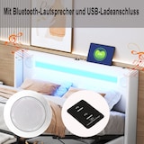 thumbnail of Merax Polsterbett 90x200 Bett mit LED-Lichtleiste, Bluetooth-Player und USB-Aufladung, PU-Leder-Aufbewahrungsbett, Weiß