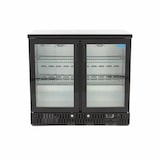 thumbnail of Maxima - 9400905 Refrigerador de bebidas 2 puertas con bisagras LED doble vidrio cerradura negro 214L 92x51,5x85 cm