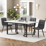 thumbnail of Essgruppe 140x80x75 mit 4 Stühlen, MDF Tischplatte Marmor-Muster, Weiß, Metallgestell, Verstellbare Tischbeine für Esszimmer und Küche