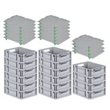 thumbnail of PROREGAL SuperSparSet 16x Eurobox NextGen Grip mit Auflagedeckel & 4 grünen Verschlüssen, HxBxT 12x30x40cm, 11L, Grau, Griffe offen, Eurobehälter