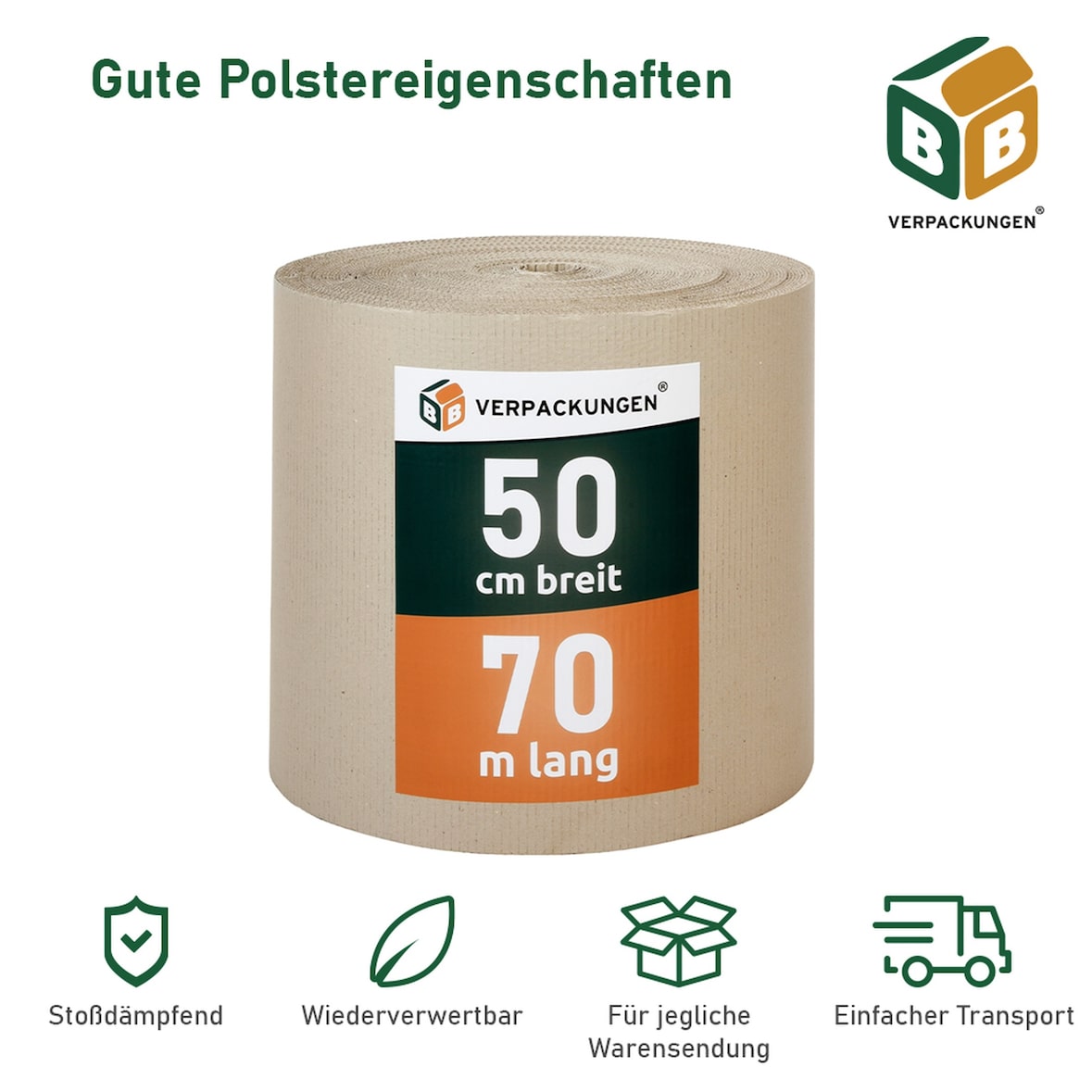 5 x Rollenwellpappe (0,5 x 70 m) Wellkarton Füllmaterial Polster Schutz Rollwellpappe BB-Verpackungen