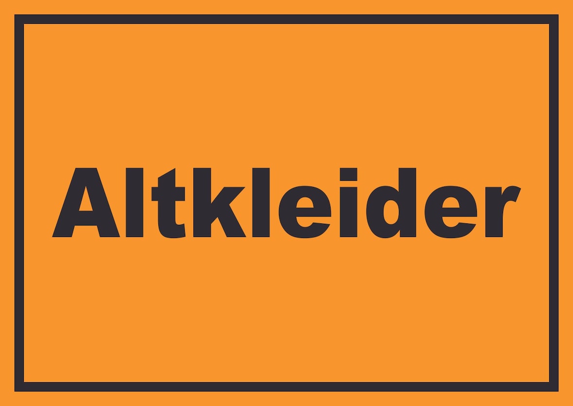 Altkleider Mülltrennung Schild mit Text waagerecht A4 Rückseite selbstklebend