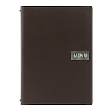 thumbnail of Securit® Carta A4 "Leather" - Marrone - Linea "Raw" - 100% pelle ecologica - Targhetta "Menu" + targhetta neutra incluse - 4 facciate