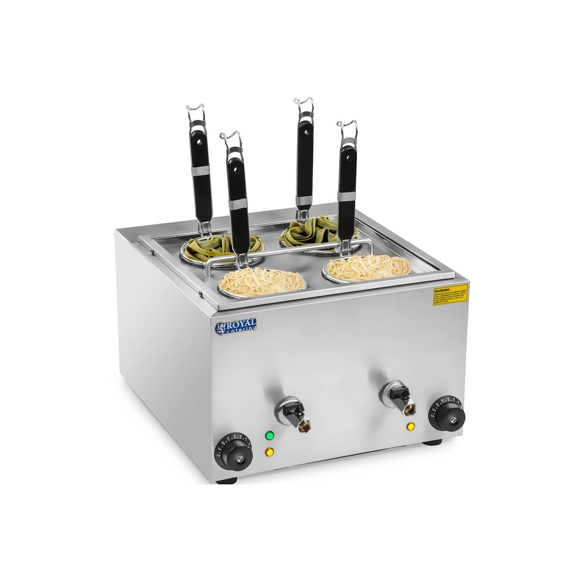 Royal Catering - Royal Catering RCNK-4 Cuiseur à pâtes électrique (4 L, 4 paniers, 2 x 1500 W, 230 V, robinet d'échappement, acier inoxydable)