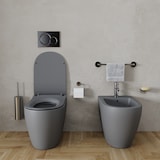 thumbnail of Coppia Sanitari Filomuro Filo Muro Filo Parete Vaso WC E Bidet Design Moderno In Ceramica Con Copriwater Chiusura Soft Close Rallentata Grigio Opaco