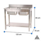 thumbnail of Cleiton® Fregadero de Acero Inoxidable de 2 Senos 1200x700x850 mm Desmontable | Pica Industrial con patas | Pila Lavadero para Cocina Restaurantes