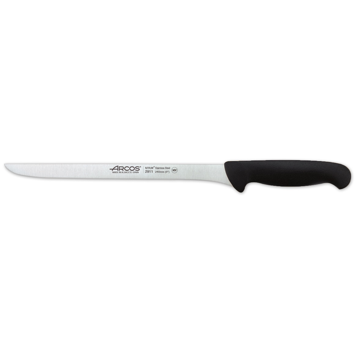 Arcos Cuchillo Jamonero Flexible, Hoja de Acero Inoxidable NITRUM de 240 mm, Mango inyectado en Polipropileno, Color negro