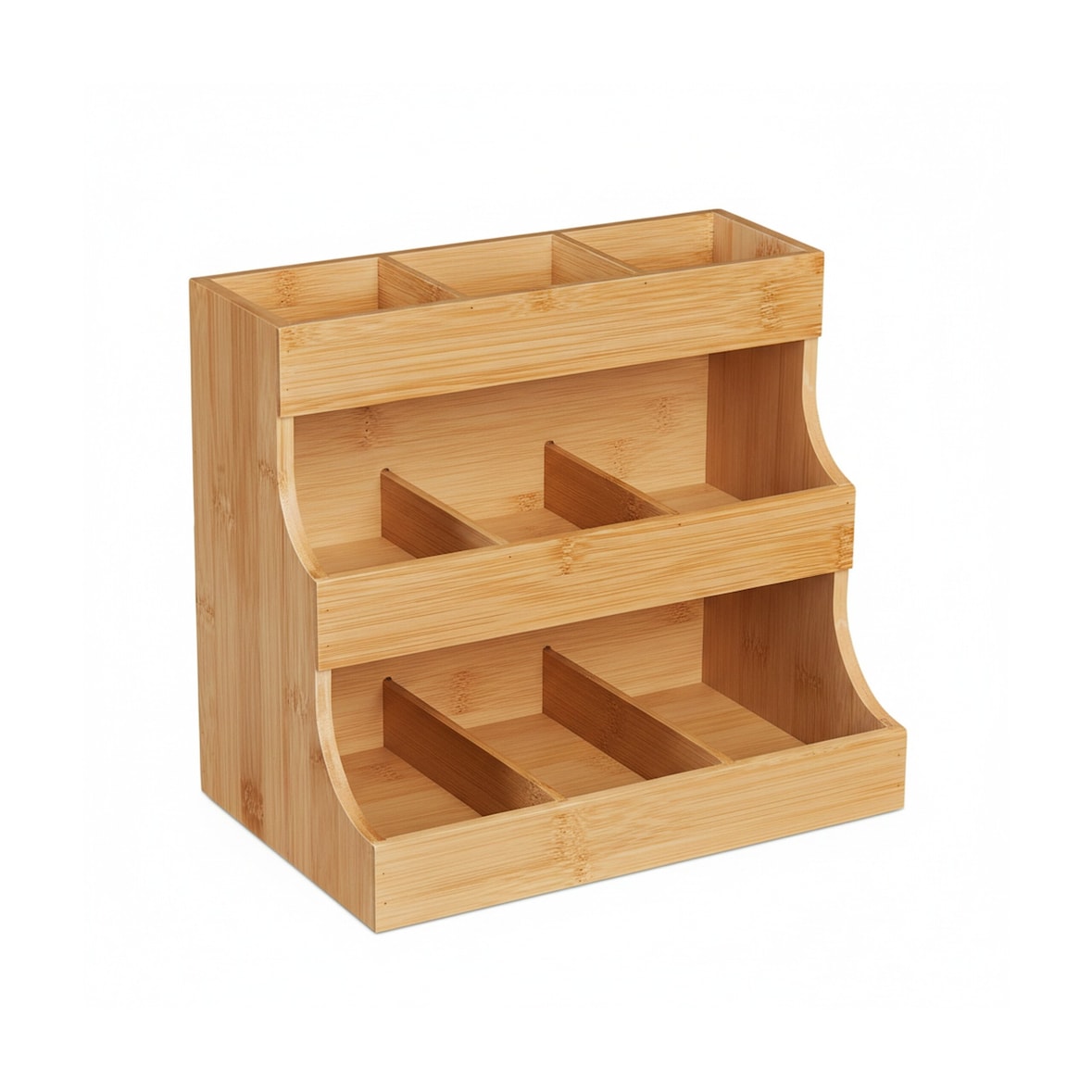 Relaxdays Tee Organizer, 9 Fächer, aus Bambus, HxBxT: 24 x 27 x 17,5 cm, Tee & Kaffeepads, Teeregal vertikal, natur