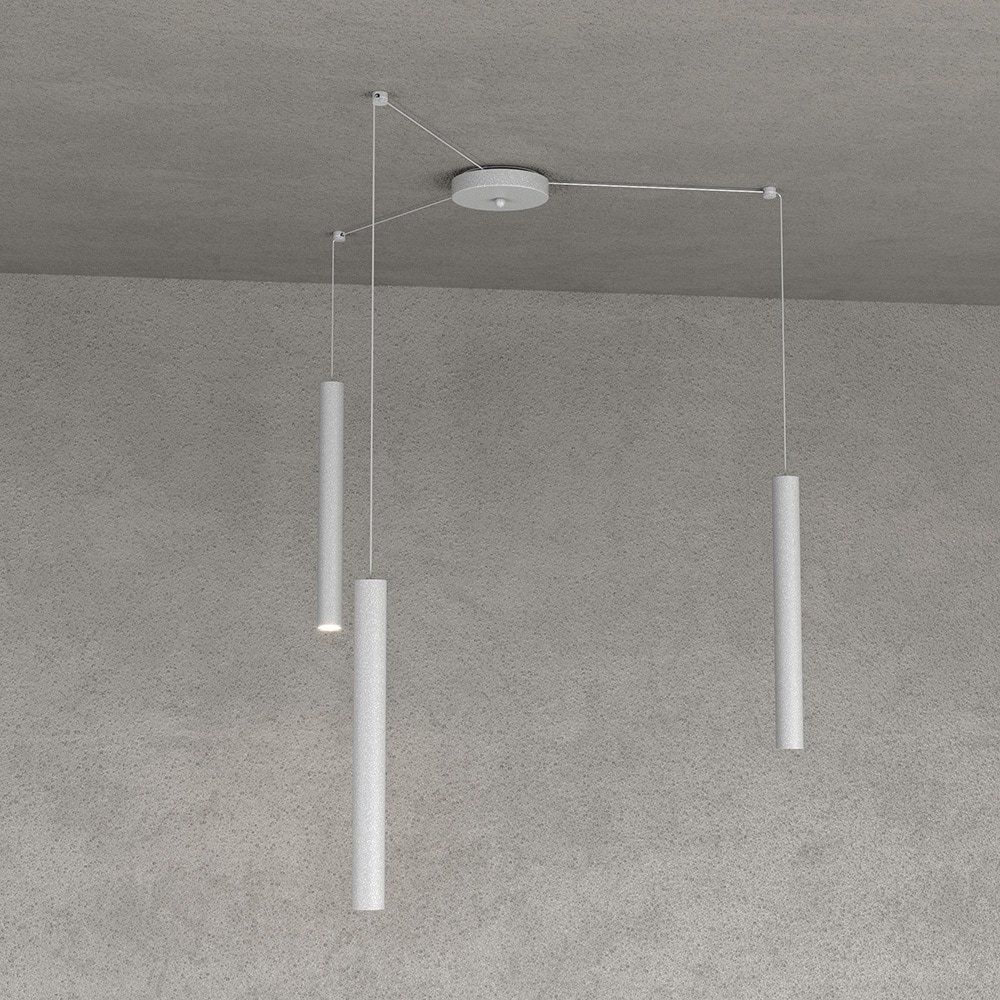 Sospensione Tubolare Moderna Round Tube 3 Luci In Metallo Grigio