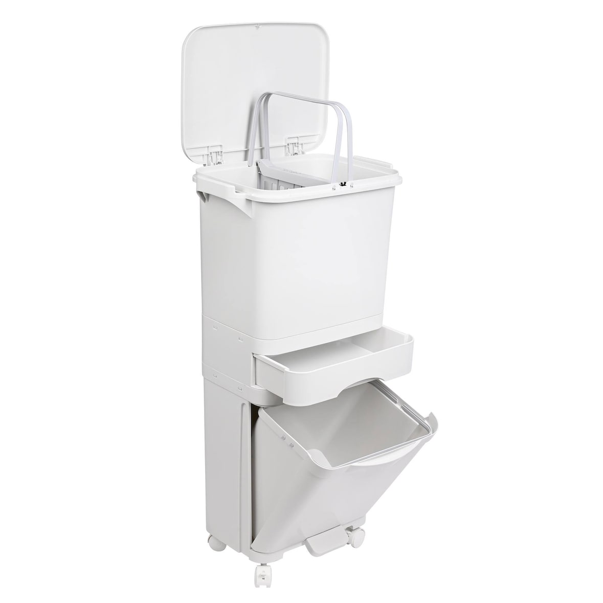 WellHome - Cubo de Basura Vertical con ruedas 42L de 3 Compartimentos (24L + 4L + 14L)