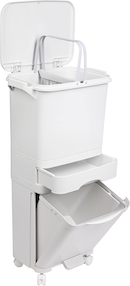 Pattumiera Estraibile HOMCOM Per Raccolta Differenziata, 3 Contenitori, Capacità Totale 40L, Colore Grigio, Dimensioni 48x34.2x41.8 Cm