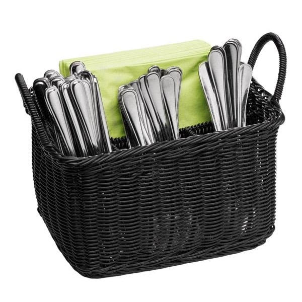 APS ECONOMIC Besteckständer/ Besteckbehälter, Polypropylen, 26 x 18 cm, H: 15 cm, 3 kleine und 1 großes Fach, schwarz, spülmaschinengeeignet