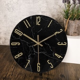 thumbnail of IvoQ Wandklok Marmerlook Zwart - Glas - Ø 30 cm - Stil Uurwerk - Modern & Goud