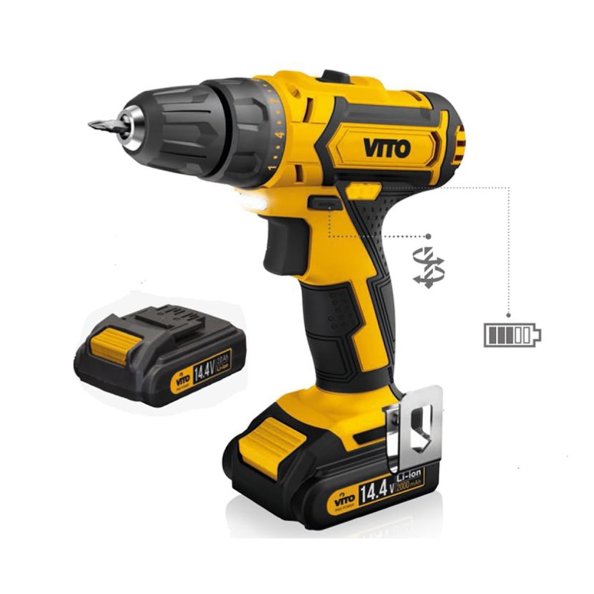 14,4 V Akku-Bohrmaschine 2 Lithium-Akkus 2 Ah 1-Stunden-Schnellladegerät LED und Ladeanzeige VITO
