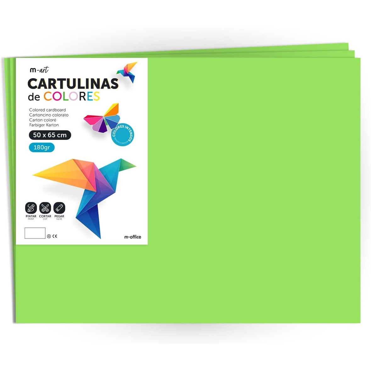 Cartulina Verde , Cartulina Grande 50x65cm Colores Claros e Intensos, Cartulinas Colores 180gr para Manualidades · m-office (10 Hojas)