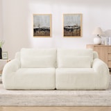thumbnail of 2-Sitzer Sofa aus Schaumstoff mit Kaninchenfellstoff in Beige, rahmenlos, mit USB-Ladeanschluss und Seitentasche
